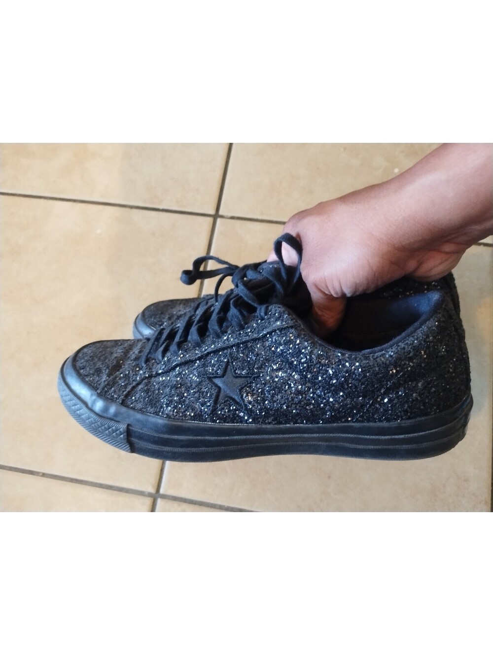 Converse Sparkle Black Glitter One Star Low Top Sneakers - Picture 2 of 6